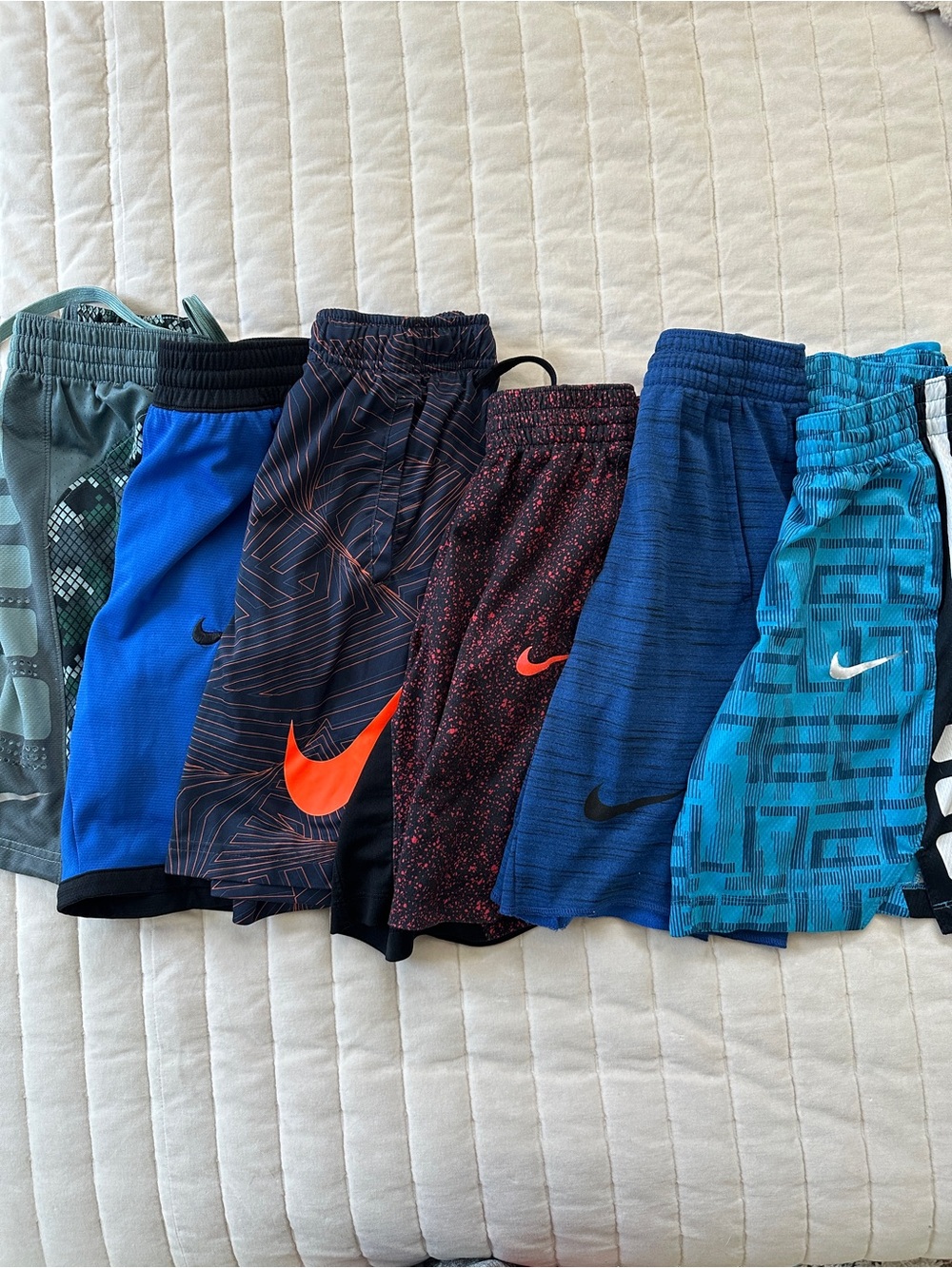 Nike Kids Athletic Shorts Lot - Various Blues with Orange Accents